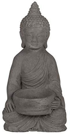 Out of the blue OOTB Teelichthalter aus Zement, Buddha, Grau, 8 x 15,5 cm