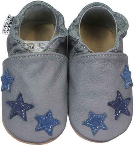 HOBEA-Germany Krabbelschuhe für Jungs und Mädchen in verschiedenen Designs, grau mit blauen Sternchen, Schuhgröße:24/25 (24-30 Monate)