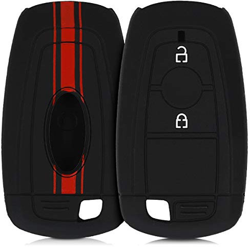 kwmobile Coque clé de Voiture Compatible avec Ford Keyless Go 2-Bouton Accessoire clé Voiture - Protection étui Souple en Silicone - Rouge-Noir