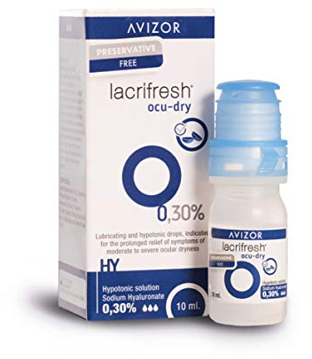 Avizor Lacrifresh Ocu-Dry 0.30%. Bottle of 10ml of Eye Drops to Relieve Symptoms of Eye Irritation.