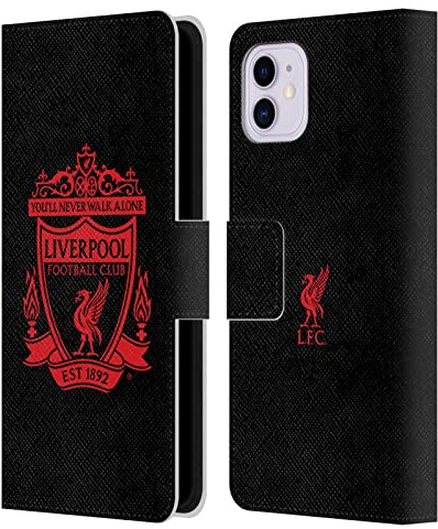 Head Case Designs Offizielle Liverpool Football Club Schwarz 2 Crest 1 Leder-Wallet-Hülle Kompatibel mit Apple iPhone 11