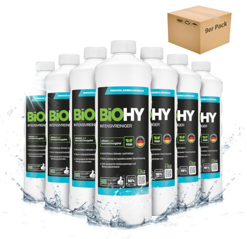 BiOHY Intensivreiniger Universal (9 x 1 Liter) | Hocheffektiver Industriereiniger | ideal für Hochdruckreiniger | Fugenreiniger |Bio Konzentrat für Fliesen & Holzböden | EXTRA STARK & nachhaltig