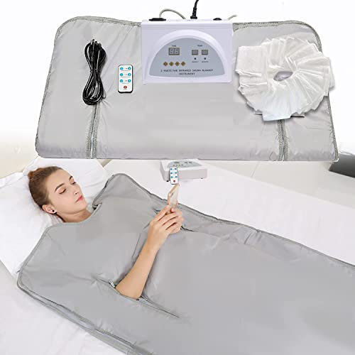 PINJAZE Natural Jade and Tourmaline Heat Sauna Blanket Infrared Zipper Oxford Cloth Upgraded Version Professional Detox & Heat Therapy Blanket with Remote (US 110V,71×32 Inches)