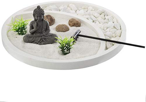 Hogar y Mas Jardin Zen Bandeja Redonda, Decoración Buda Original, Rastrillo ø22 cm (Blanco)