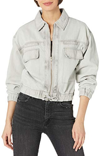 KENDALL + KYLIE Damen Zip Up Double Pocket Cropped Jacket Jacke, Stone Denim, Small