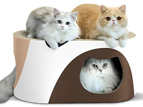 ComSaf Kratzpappe für Katzen, Ovale Kratzmatte Katze Spielzeug Kratzmöbel Wellpappe, Kratzbretter Katze 58x31x30 cm