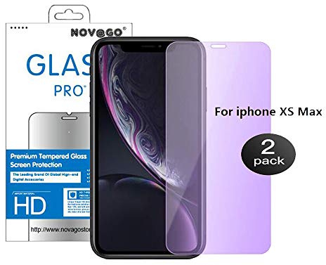 NOVAGO Compatible avec iPhone 11 Pro Max, iPhone XS Max (6.5'') Lot de 2 Films Protection écran en Verre Trempé Résistant avec Filtre Anti Lumière Bleue