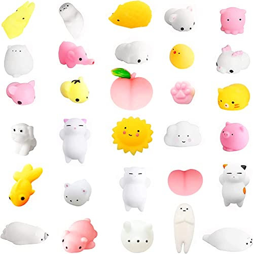30 Stück Quetsch-Spielzeug Moji Fidget Toy, Mini Animal Squishy Toys Pack, Mochi Squishies Party Taschen Filler für Mädchen & Jungen, Kawaii Cute Soft Toys Stress Squeeze