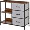HOMCOM Cómoda Cajonera de Tela con 3 Cajones Plegables y 2 Estantes Estilo Industrial para Dormitorio Salón Pasillo 80x29x71 cm Nogal y Gris Claro
