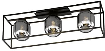 Fischer & Honsel |Deckenleuchte, Regi | schwarz matt| Glas| rauchfarben| L: 90,00 cm, B: 20,00 cm,| Ausladung Decke: 28,00 cm| 3x E27 max. 40,0W | 20970