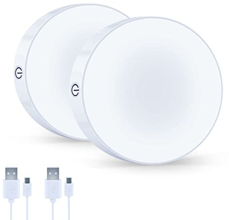 qeemmy Dimmbar Batteriebetrieben Touch Lampe, weißes Licht led nachtlicht mit wiederaufladbar batterie, Helligkeit einstellbar, magnet aufkleben, Schrankleuchte, Küchenlampe, 2er-Set