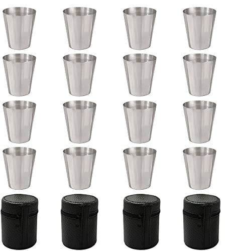 Belvanr Verre à Shoot en Acier Inoxydable 16 Pièces Gobelets à Liqueur en Acier Inoxydable Gobelet à Liqueur Portable Empilable Mini Tasse Gobelets en Acier Inoxydable pour Extérieur Camping Voyage