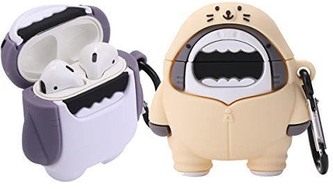 【2 Stück】 3D Cute Shark Case for Airpod 2/1,3D Cute Cartoon Animal Shark Airpods 2 Case for Kids Mädchen Teens Frauen,Fashion Kawaii Funny Cool Anime Shark PVC Case for Airpods 1. / Airpods 2