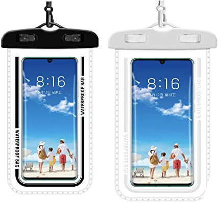 VAWSVOCS Pack de 2 Pochettes Étanches Téléphone,Housse,Jusqu'à 7.2 Pouces,avec Coque Housse Étanche Smartphones Universel pour Camping Nautique Kayak Pêche Rafting Natation (Noir + Blanc)