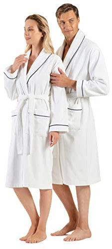 English Home Peignoir en éponge de coton 100% turc, robes de chambre absorbantes à col châle pour femmes, robes de chambre douces pour hommes, robe de chambre en éponge pour douche spa, Premium