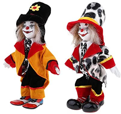 harayaa 18 cm Porzellan Lustiger Clown Puppe Statue Dekoration Halloween Spielzeug für Kindergeburtstagsgeschenke (2 Stück)