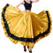 Damen Schwarz Rot Schichten Satin Langer Rock für spanischen Flamenco, Bauchtanz, , Mexiko, Ballett, Folklorico Performance Kostüm, Tiefgoldenes Design, XXL