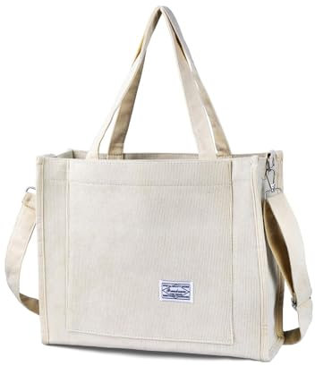 Tibroni Cord Tasche Damen The Tote Bag Aesthetic, Crossbody Corduroy Bag mit Reißverschluss, Umhänge Tasche Cord, Bags for Women Shopper Damen Taschen für Arbeit Reisen Einkaufen Uni Tasche School