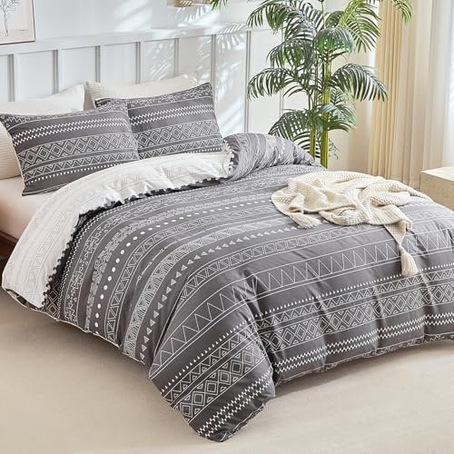 Lekesky Bettwäsche 200x200 Baumwolle, Bettwäsche-Sets 3 Teilig Reißverschluss mit Astmuster, weiche und Bequeme Bettwäsche mit Reißverschluss-Kopfkissenbezug 80x80cm, Weiß