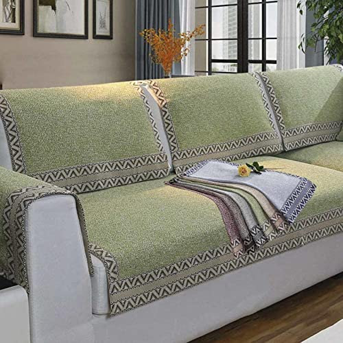 YWQJL Sofaschutz,sofaschoner rutschfest Retro L Form 1 2 3 4 Sitzer Sofabezug ,sofaschoner Katze Hund Decke Ecksofa Anti Slip Sofa Cushion,Grün-70x180cm(28x71inch)