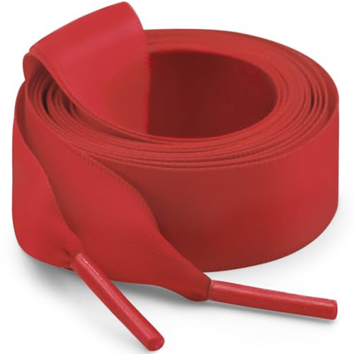 WEGOODZF Flat Satin Ribbon Shoelaces: 2 Pairs of 2CM Wide 140CM Long Red Silk Shoe Laces for Trainers Pumps Sneakers