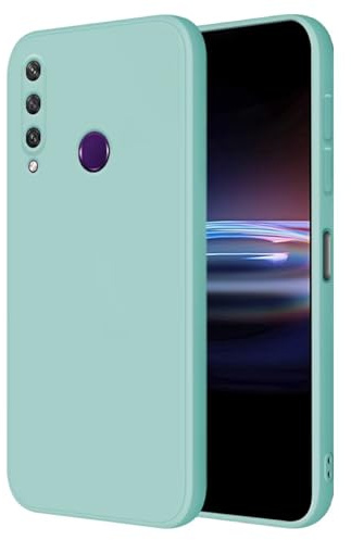 HONLEN Hülle für Huawei Y6p Schutzhülle Case, (6.3 Inches) Liquid TPU Silicone Handyhülle mit Fallschutz Silikon Cover Helles Cyan