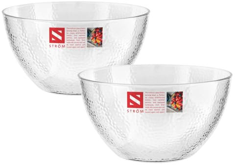 HOMESHOPA Serving Bowls, 2 Pack 60 oz Clear Plastic Mixing Bowls, Reusable Lightweight Durable Popcorn Salad Bowls, Round Multi-Use Kitchen Cooking Bowl Set for Party, Picnic, Outdoor Dining