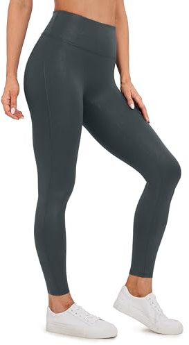 CRZ YOGA Damen Butterluxe Faux Leder Leggings Lederoptik High Waist Sporthose Kunstleder Stretch Workout Sportleggins - 67cm Melanit-Klassiker 38