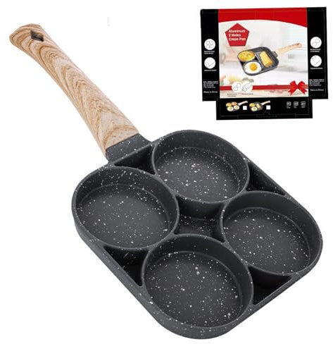Sartén de 4 Agujeros con Tapa Molde de Cocina Antiadherente 18cm Inductione Sarten Sartén para Hamburguesas para Desayuno Huevos Hamburguesas para Todo Tipo de Cocinas Incluida Inducción - Negro
