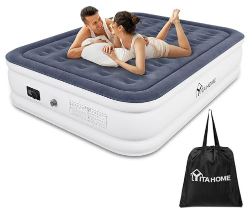YITAHOME 2x1,5m Luftmatratze 2 Personen, Selbstaufblasend Luftbett mit Integrierter Elektrischer Pumpe, Aufblasbare Matratze Bett mit Tasche für Gästezimmer, Weiß/Blaugrau