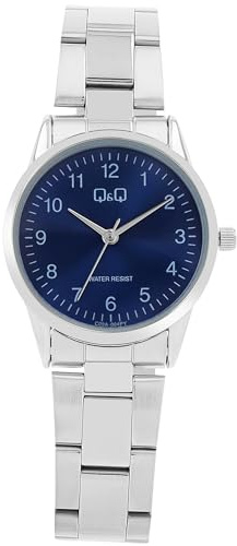 Q&Q Damen-Uhr Edelstahl Gliederarmband Datum 3 Bar Analog Quarz (silberfarbig blau)
