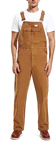 HISEA Men's Relaxed Fit Duck Bib Overall with Adjustable Straps and Convenient Tool Pockets Brown