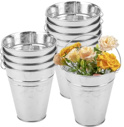 NAMYEUT Lot de 10 Mini seaux de Service en métal de avec poignée - Petit Seau Metallique pour Pot de Fleurs, Bonbons, fête et Mariage - Décoration de Jardin et de Table