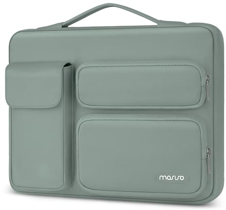 MOSISO 360 Protective Laptop Case 13 inch, 13 inch Laptop Sleeve Compatible with MacBook Air M5 M4 M3 M2 M1 / Neo A18/ Pro 13 M2 M1, Side Open Bag with 2 Raised&1 Flapover Pockets, Antique Green
