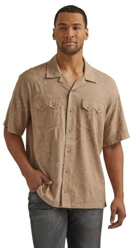 Wrangler Men's Coconut Cowboy Short Sleeve Snap Shirt, Brown, L