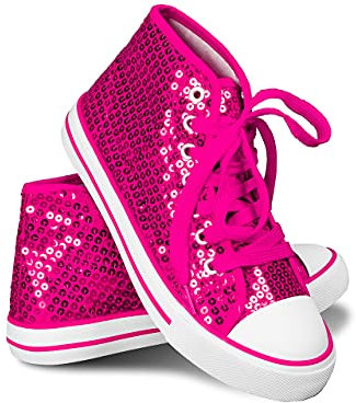 Think Jeck! Pailletten Schuhe Damen Glitzer Sneaker auch als Wendepailletten wählbar Halbhoch Damenschnürer Disco (Pink, 37)
