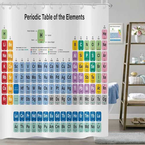 3D Tenda Doccia Tavola Periodica Degli Elementi - Antimuffa Impermeabile Tenda Vasca da Bagno - Lavabile Tende Doccia Tavola Periodica Degli Elementi Tenda Vasca da Bagno 240x200 con 12 Ganci J1620