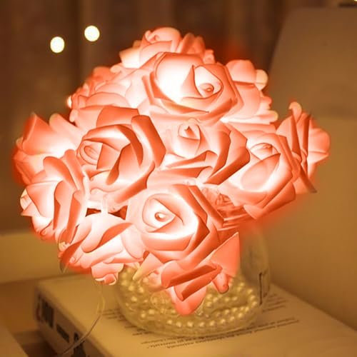 Rose Flower String Lights - 10ft LED Artificial Rose Flower String Lights,USB Rechargeable Rose Flower String Fairy Lights for Christmas, Valentine's, Wedding,Party,Indoor,Garden Decoration (Pink)