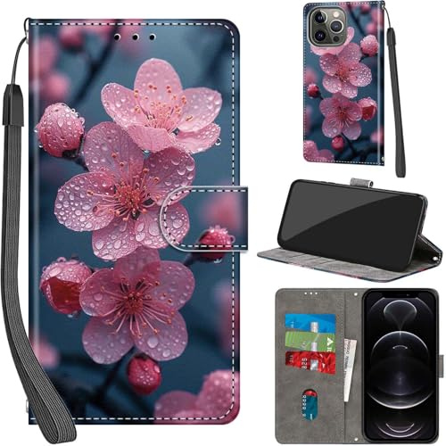 PHINIENLAND For iPhone 13 Pro Max Leather Wallet Case,Flip Protective Book Cover with Card Holder,Stand Wrist Strap Magnetic Flip Cover Compatible with for iPhone 13 Pro Max Case -Flowers