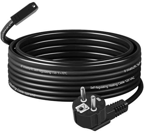 TIHOOK Selbstregulierendes Rohrbegleitheizung mit Thermostat, Frostschutz Heizkabel, Begleitheizung Wasserleitung, Heating Cable für Frostschutz für Wasserleitungen oder Pflanzen 12m