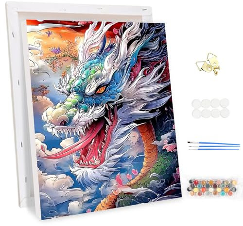MEIYUDA Peinture par Numero Adulte avec Cadre Dragon, DIY Kit Peinture, Pinceaux Peinture de Dessin de Pigment Acrylique Peinture par Numero, Loisirs Créatifs Adultes Decoration Maison Cadeau 30x40cm