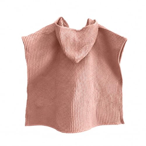 MIMUSELINA Poncho Mare Bambino in Mussola 100% Cotone | Asciuga Senza Strofinare | Accappatoio Neonato Leggero e Assorbente | Uso Quotidiano, Bagno, Mare e Piscina | Prodotto in Spagna | Waffle Rosa