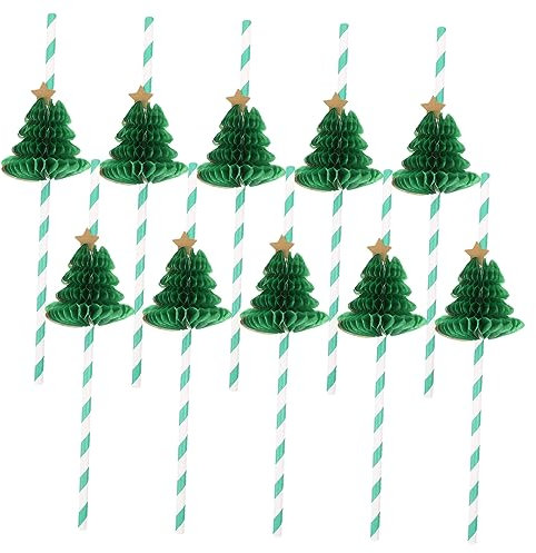HOOTNEE 10stücke Titel Weihnachtsbaum Papierstrohhalme Dekorative Honigwaben-trinkhalme Für Feiern Für Getränke Und Partys