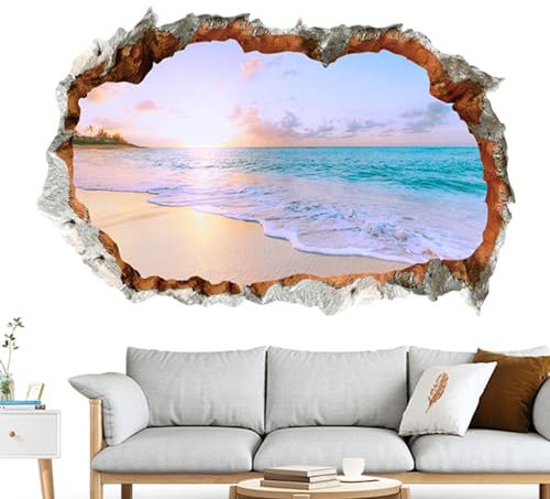 MLqkpwy Autocollant mural de plage de mer - Scène de plage - Papier peint autocollant - Paysage - Autocollant mural - Autocollant mural - Autocollant de papier peint d'art - Décorateur pour