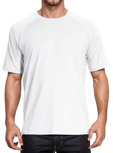 Peakwell Hommes Protection Solaire T-Shirts Rashguard UPF 50+ T-Shirts de Sport Outdoor Fonctionnels Manches Courtes, Blanc, L