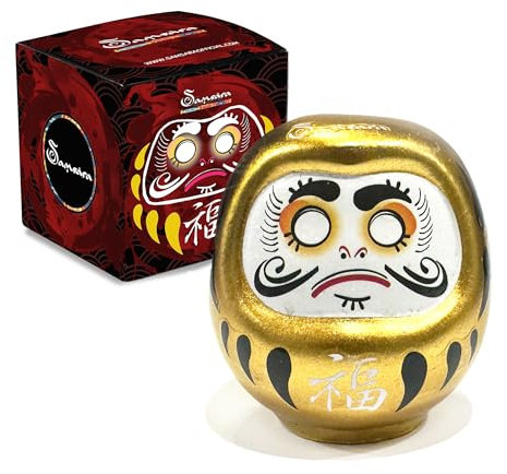 Samsara - Daruma - Muñeca Amuleto de la suerte japonés original de porcelana | colorea el ojo y pide un deseo - Regalo Navidad para hombre, mujer y niño (oro - éxito)