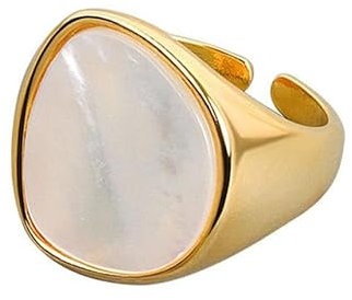 QIAMNI Geometrischer weißer Muschelring, modisches Design, Geschenk, Edelstahl, Schmuck, personalisierbar, Temperament, offenes Ende (Gold), Aluminium, Kein Edelstein