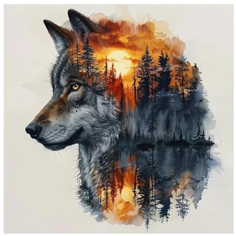 Wolf Malen nach Zahlen, Malen nach Zahlen Erwachsene, Paint by Numbers Adult, DIY Handgemalt Ölgemälde für Home Décor Geschenk 40x40cm