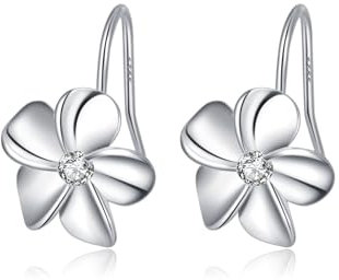 Reffeer 925 Sterling Silber Hawaiian Plumeria Blume Tropfen Ohrringe für Frauen Teenager CZ Blume baumelnde Ohrringe (A-Silber)