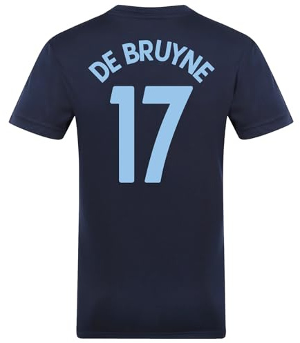 MANCHESTER CITY FC Mens De Bruyne 17 Poly T-Shirt Navy Blue Large
